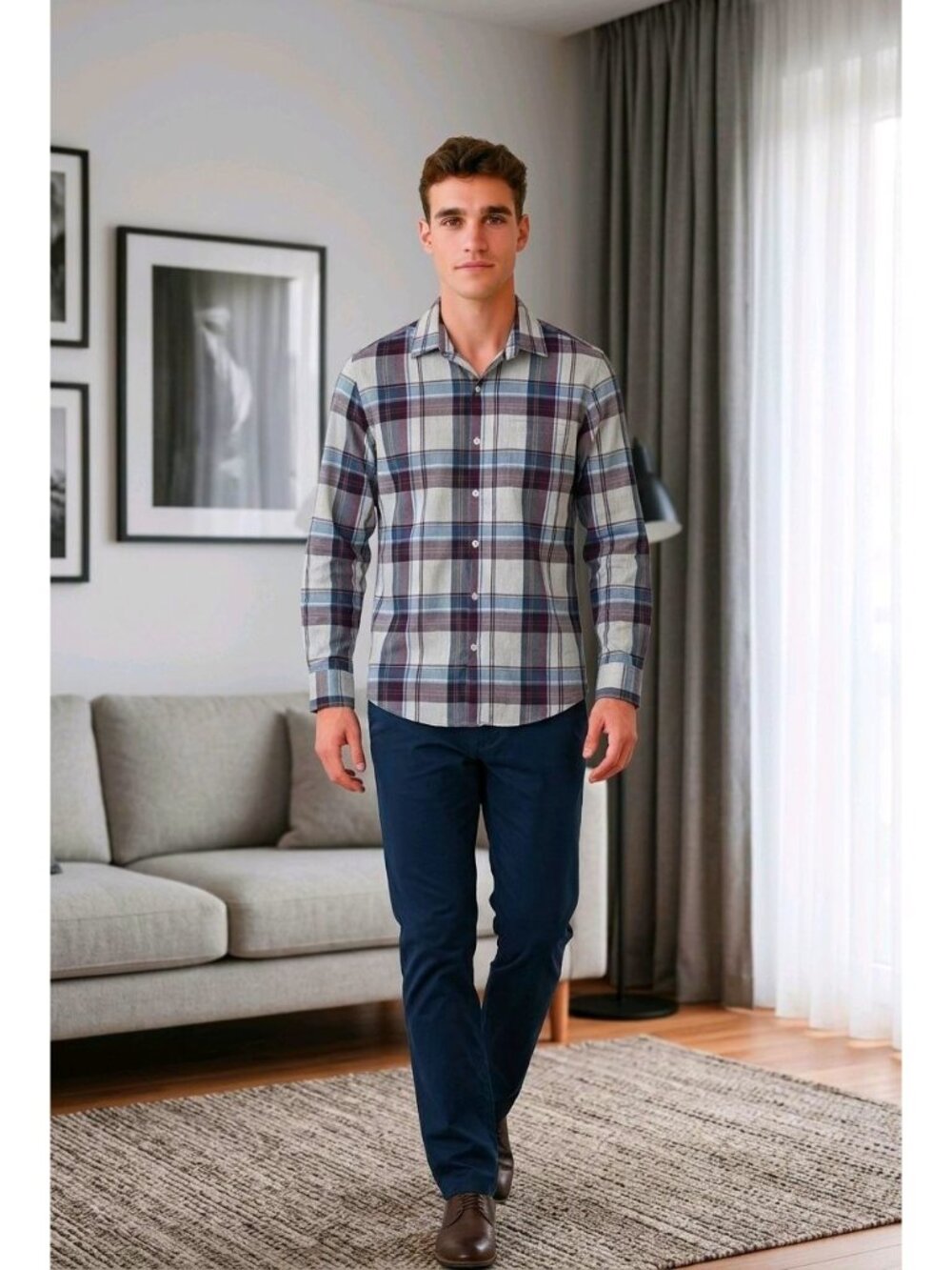 Van Heusen Classic Fit Plaid Button-Down Shirt (SKU#1167)